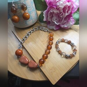 Silver and Orange Jewelry Set